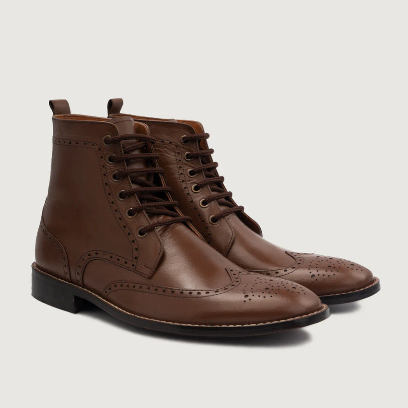 Duster Brogues Derby Braun Lederstiefel für Herren