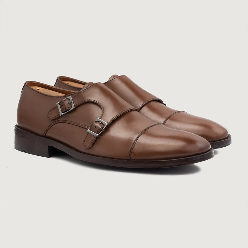 Boston Doppel-Monkstrap Braun Lederschuhe