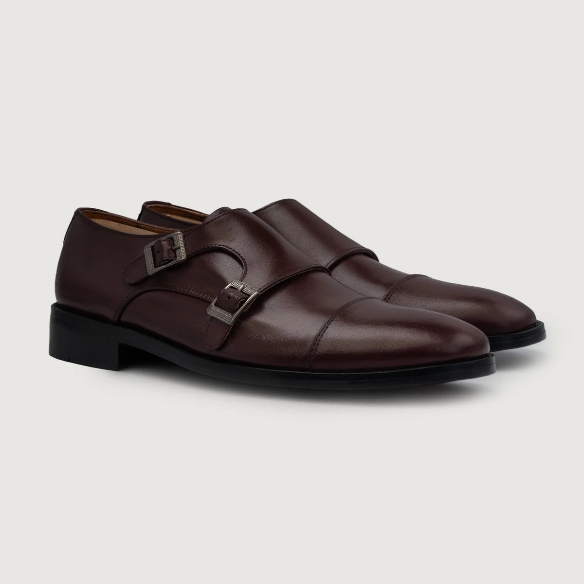 Boston Doppel-Monkstrap Kastanienbraun Lederschuhe For Men in Maroon Full-Grain Leather - Seitenansicht | Online Kaufen