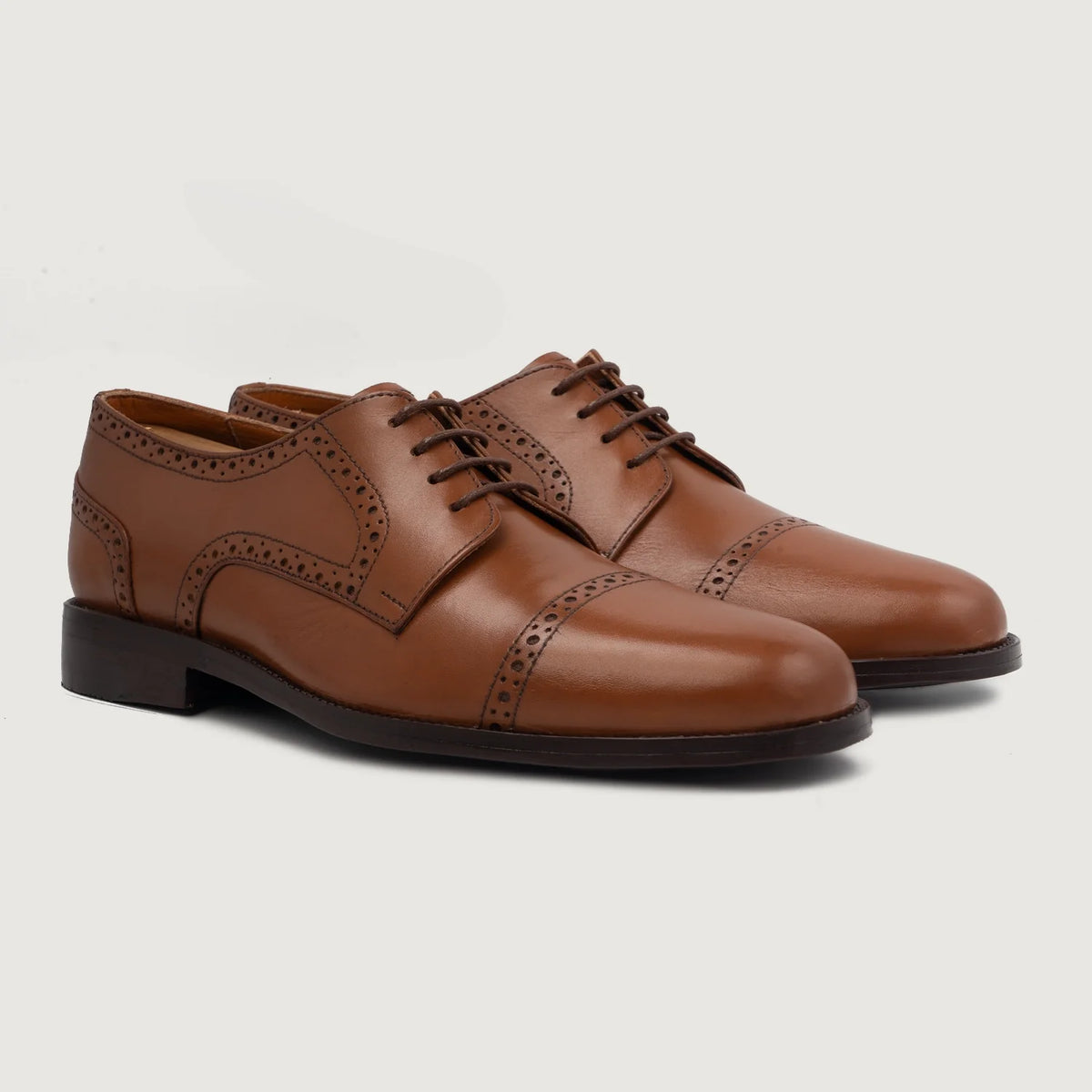 Dirk Brogues Derby Hellbraun Lederschuhe für Herren For Men in Tan Full-Grain Leather - Seitenansicht | Online Kaufen