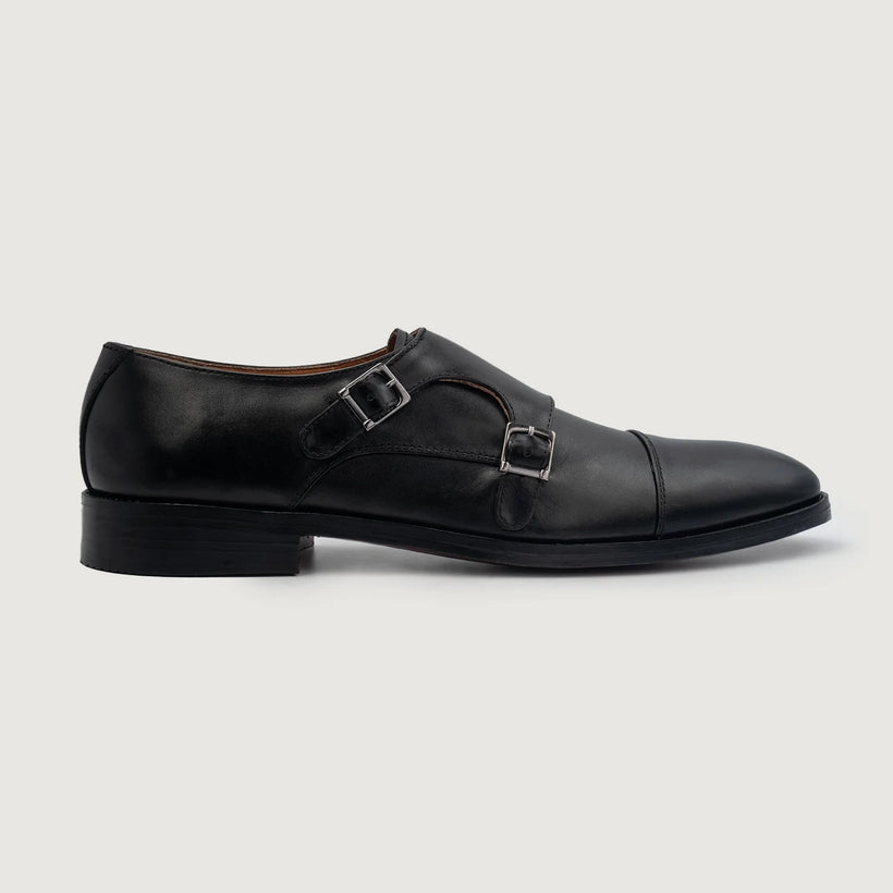 Boston Schwarze Doppel-Monkstrap Lederschuhe