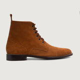 Brown Goatskin Suede Leather Boots - Goodyear Welt Construction & Front Toe Box Detail
