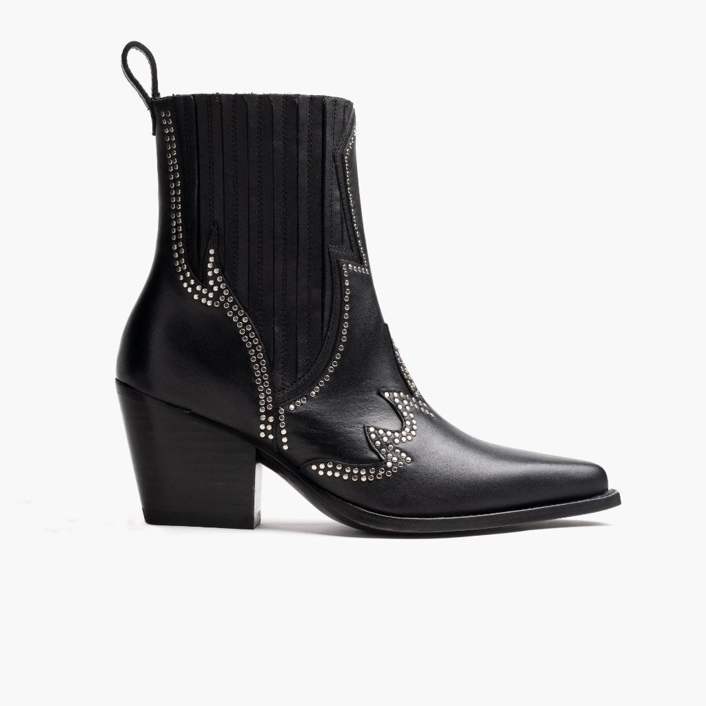 Icon Schwarz Lederstiefel für Damen in schwarzem Rindleder - Seitenansicht | Online Kaufen