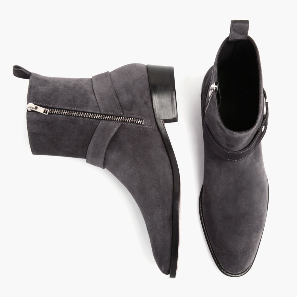 Harness Grau Suede Lederstiefel für Herren - Verstärkte Fersenkappe & präzise Doppelnaht