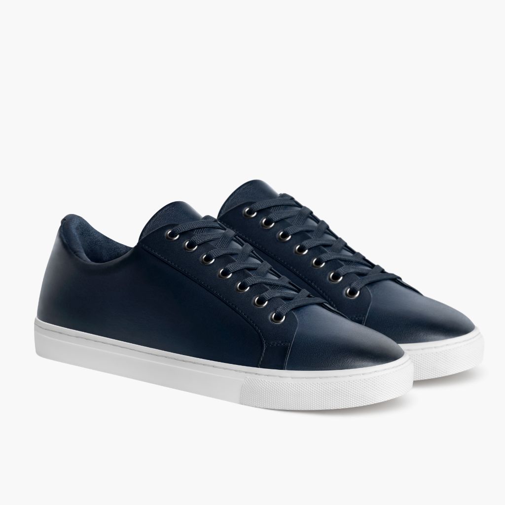 Premier Low Top Deep Blau Leder-Sneaker für Herren For Men in Blue Full-Grain Leather - Seitenansicht | Online Kaufen