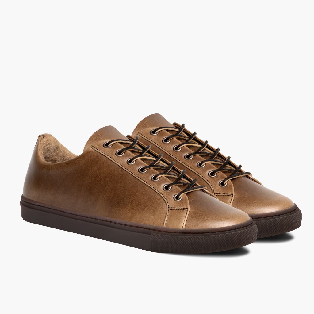 Premier Low Top Natural Leder-Sneaker für Herren For Men in Classic Full-Grain Leather - Seitenansicht | Online Kaufen