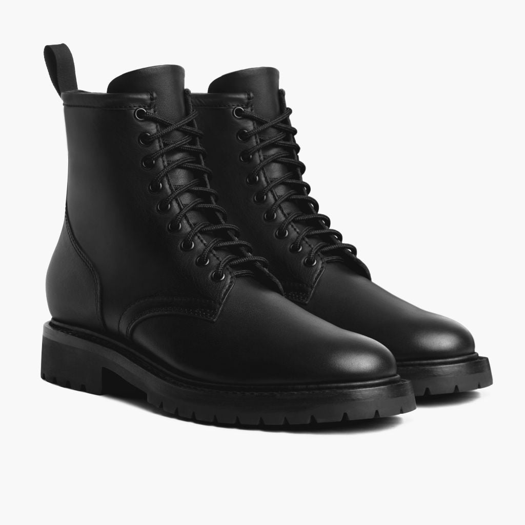 Stomper Schwarz (No Zipper) Lederstiefel für Herren For Men - Verstärkte Fersenkappe & präzise Doppelnaht
