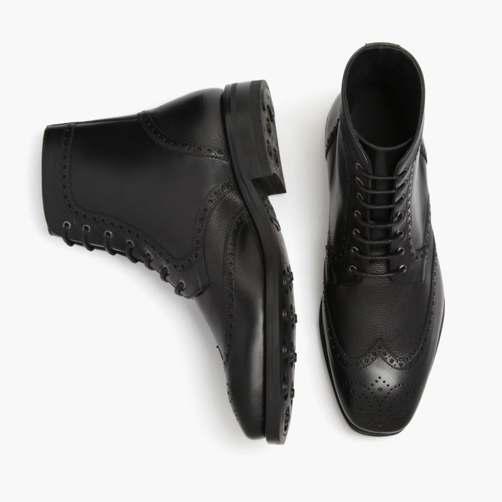 Wingtip Schwarz Lederstiefel für Herren For Men - Verstärkte Fersenkappe & präzise Doppelnaht