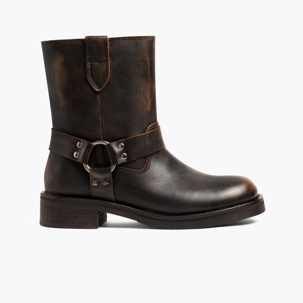 Outlaw Vintage-Braun Lederstiefel für Damen in Vintage Brown Full-Grain Leather - Seitenansicht | Online Kaufen