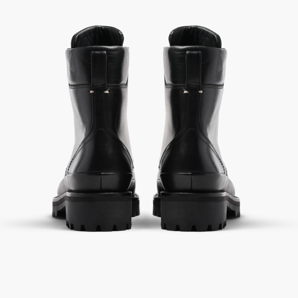 High-Traction Rubber Outsole & Lug Tread Pattern on Ryder Schwarz Lederstiefel für Damen