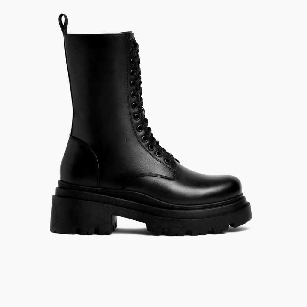 Fatale Schwarz Lederstiefel für Damen - Verstärkte Fersenkappe & präzise Doppelnaht
