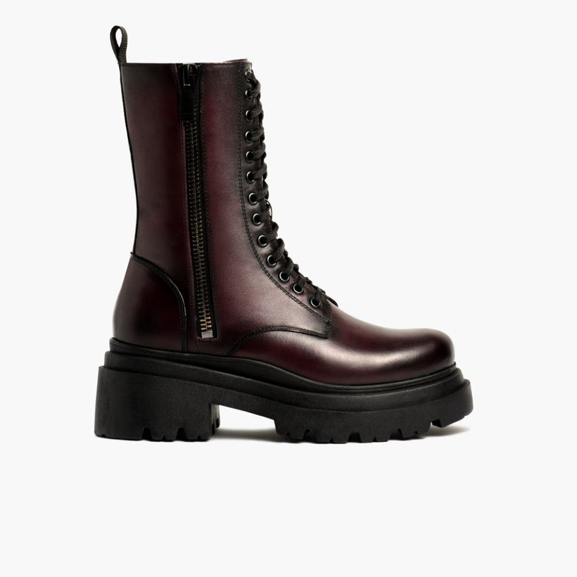 Fatale Schwarz Cherry Leather Boots für Damen