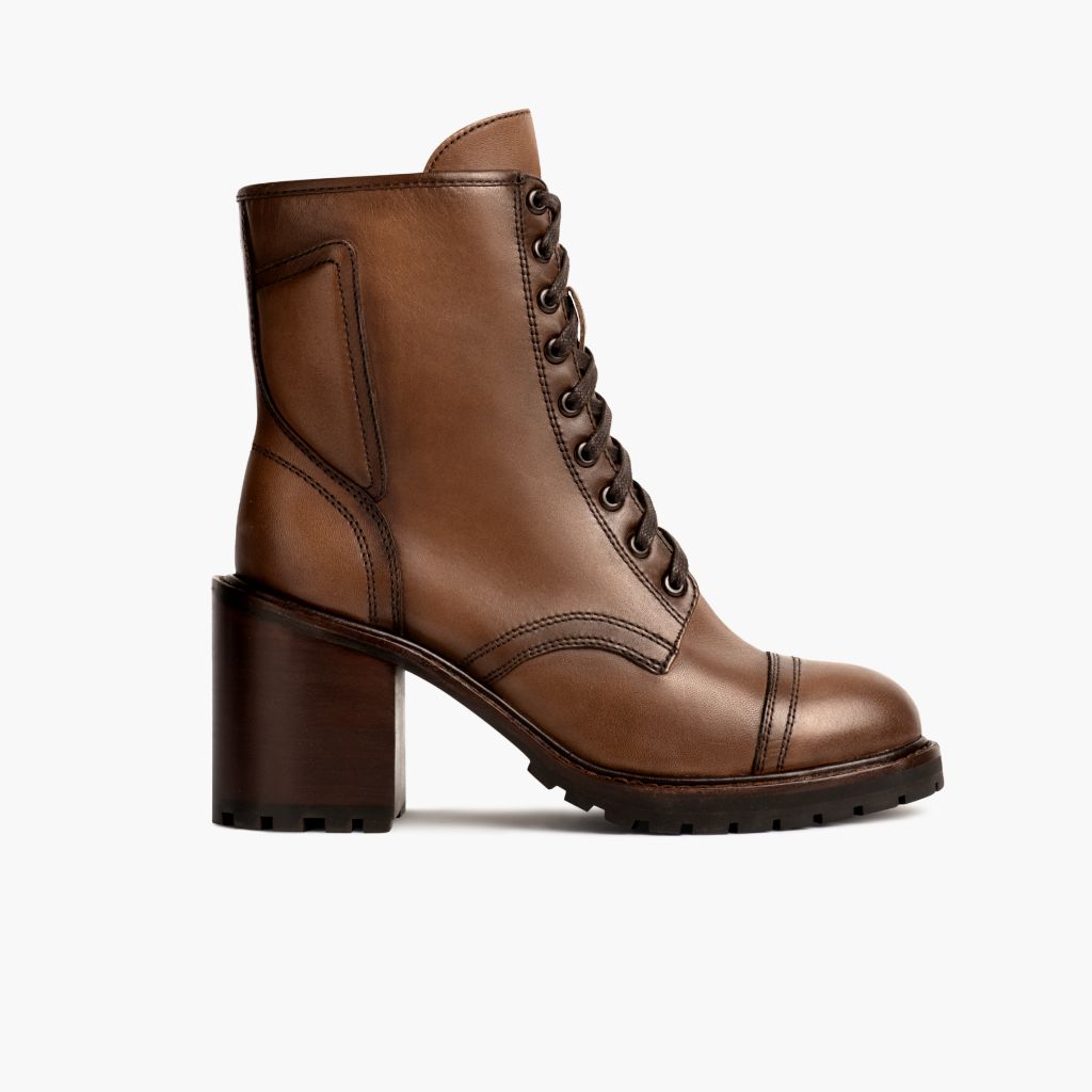 Rebel Bernstein-Weizen Lederstiefel für Damen - Verstärkte Fersenkappe & präzise Doppelnaht