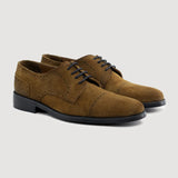 Dirk Brogues Derby Brown Suede Leather Shoes StudGuard For Men in Brown Goatskin Suede - Lateral Side Profile View | Buy Online