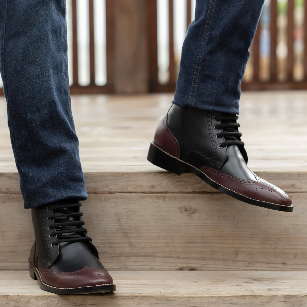 Orlaven Duster Brogues Derby Kastanienbraun Schwarz Lederstiefel - StudGuard für Herren footwear image 9