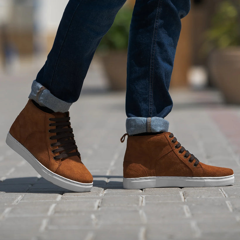 Brown Goatskin Suede Leather Sneakers - Goodyear Welt Construction & Front Toe Box Detail