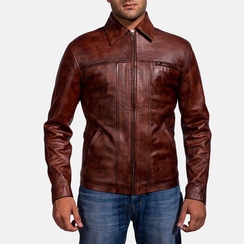 Abstract Kastanienbraun Lederjacke für Herren