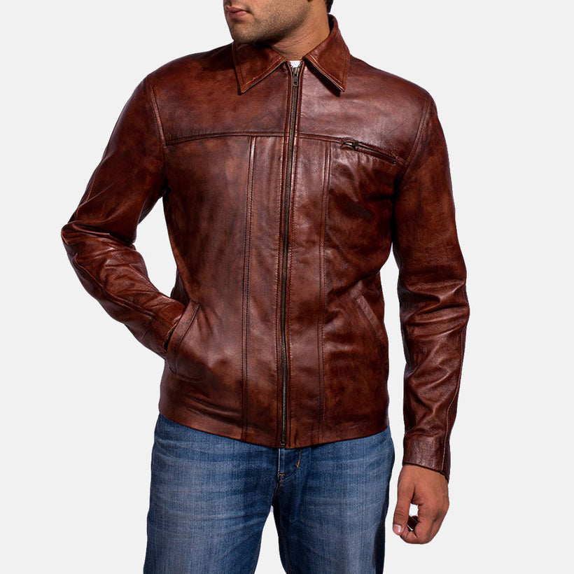 Abstract Kastanienbraun Lederjacke für Herren