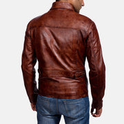 Detailansicht of Shirt &amp; Zipper Hardware on Men's Abstract Kastanienbraun Lederjacke für Herren