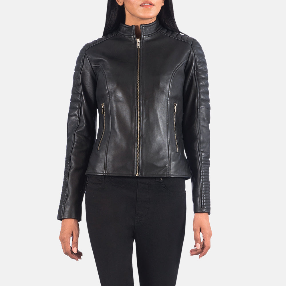 Black Sheepskin Leather Biker Jacket - Rückansicht mit passgenauen Schultern &amp; sauberem Saum
