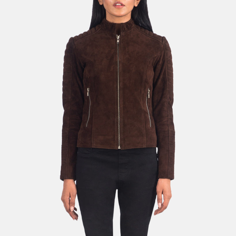 Adalyn Gesteppt Mocha Suede Leder-Bikerjacke für Damen