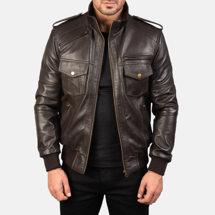 Agent Shadow Braun Leder-Bomberjacke für Herren