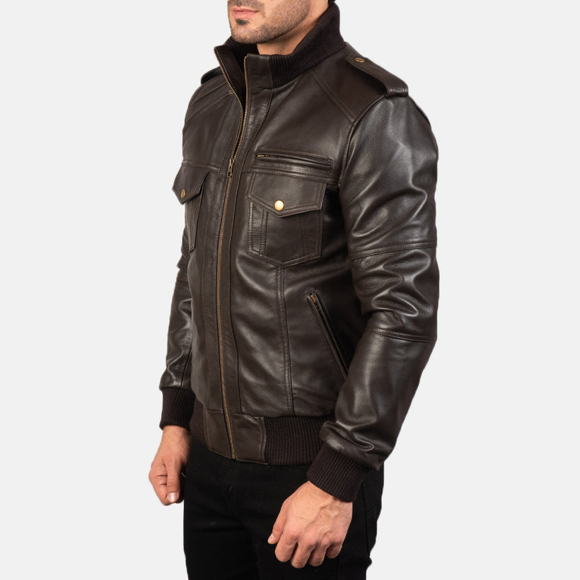 Agent Shadow Braun Leder-Bomberjacke für Herren