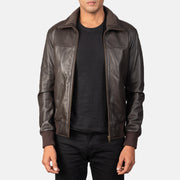 Men's Air Rolf Mocha Brown Leather Bomber Jacket in Dark Brown Sheepskin Leather - Vorderansicht &amp; maßgeschneiderte Silhouette | Online Kaufen