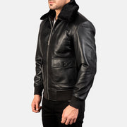 
Airin G-1 Schwarz Leder-Bomberjacke für Herren - Rückansicht mit passgenauen Schultern & sauberem Saum