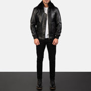 
Airin G-1 Schwarz Leder-Bomberjacke für Herren - Seitenansicht mit ergonomischem Ärmelschnitt & sportlicher Passform