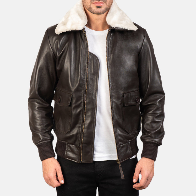 Airin G-1 Braun Leder-Bomberjacke für Herren