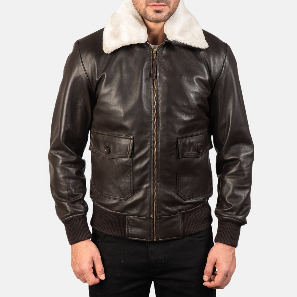 
Detailansicht of Shirt with Removable Fur & Zipper Hardware on Airin G-1 Braun Leder-Bomberjacke für Herren
