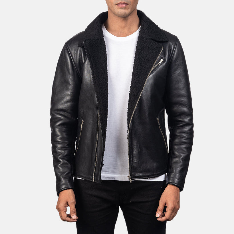 Alberto Shearling Schwarz Lederjacke für Herren