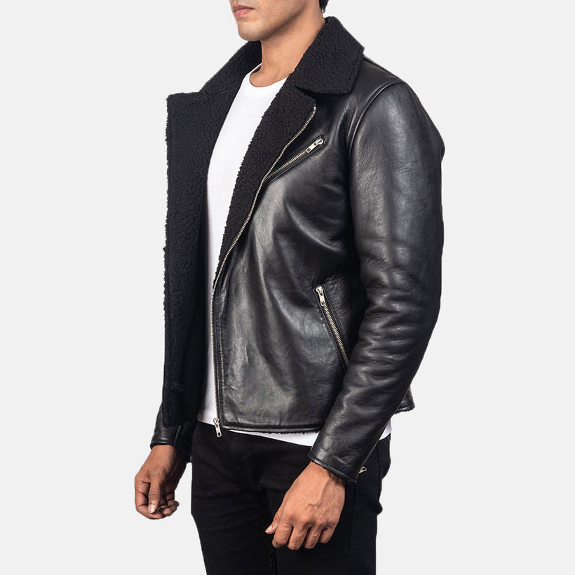 Alberto Shearling Schwarz Lederjacke für Herren