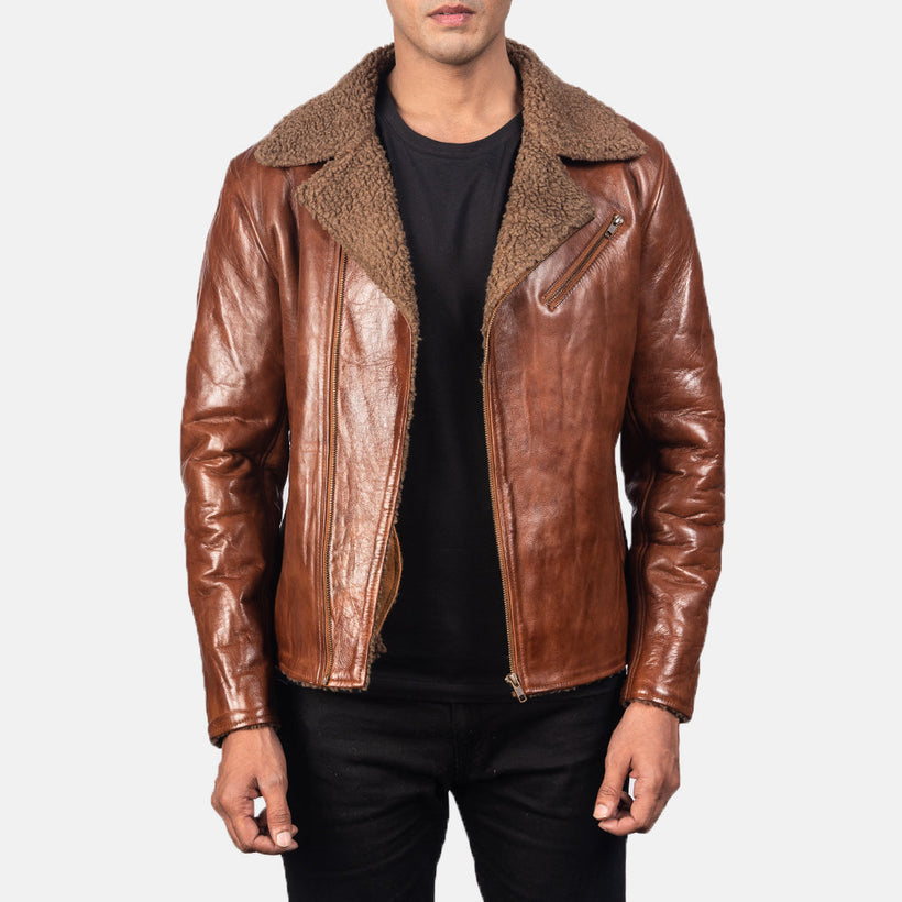 Alberto Shearling Braun Lederjacke für Herren
