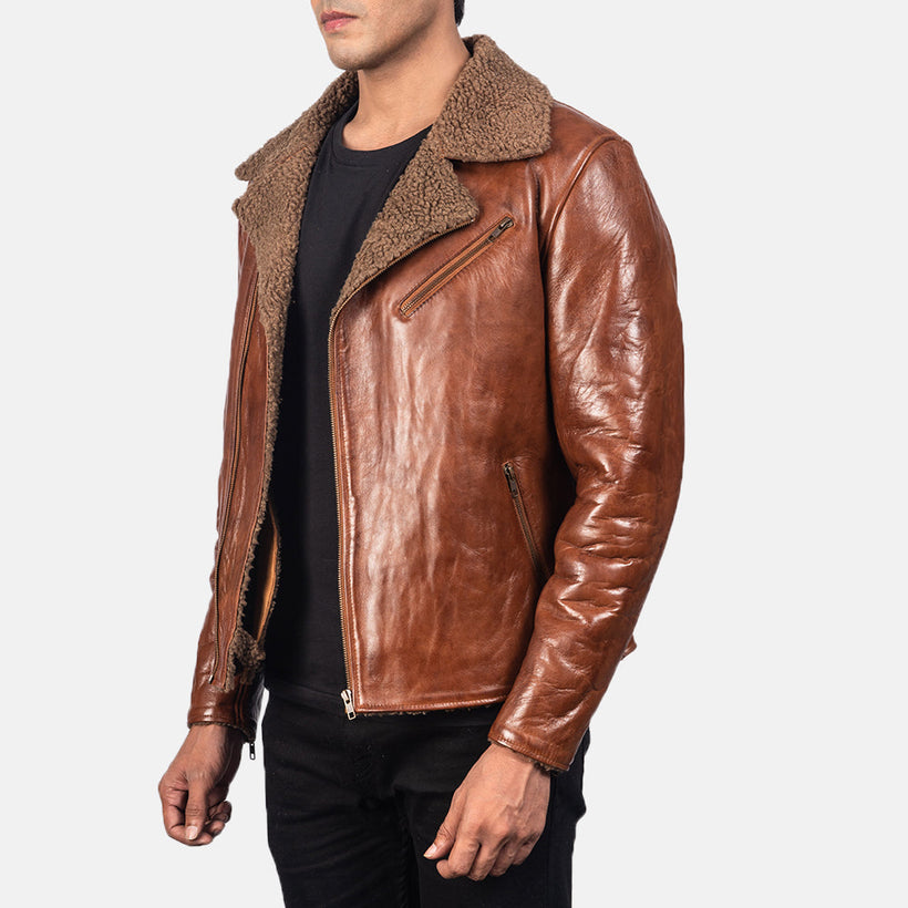 Alberto Shearling Braun Lederjacke für Herren