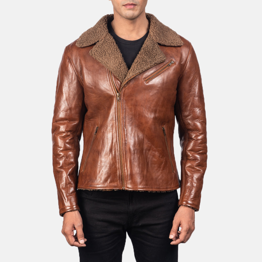 Men's Alberto Shearling Braun Lederjacke für Herren - Seitenansicht mit ergonomischem Ärmelschnitt