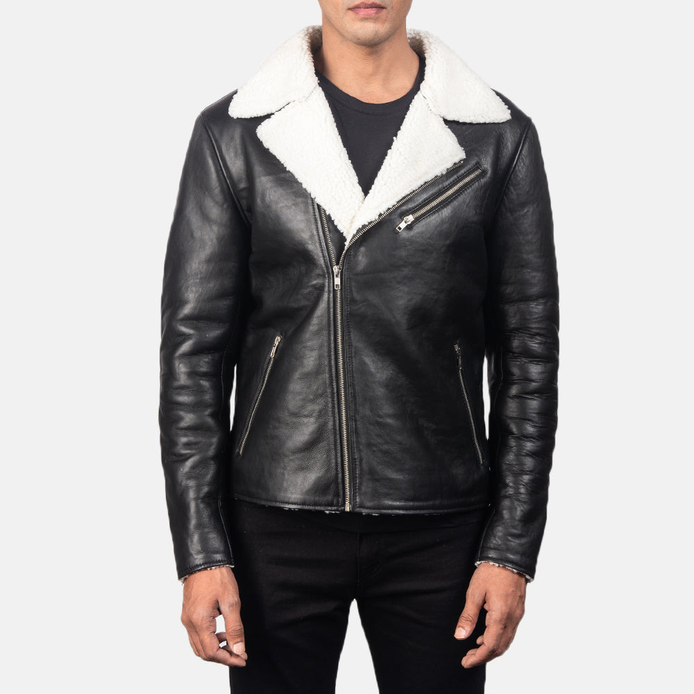 
Alberto Weiß Shearling Schwarz Lederjacke für Herren - Seitenansicht mit ergonomischem Ärmelschnitt & sportlicher Passform