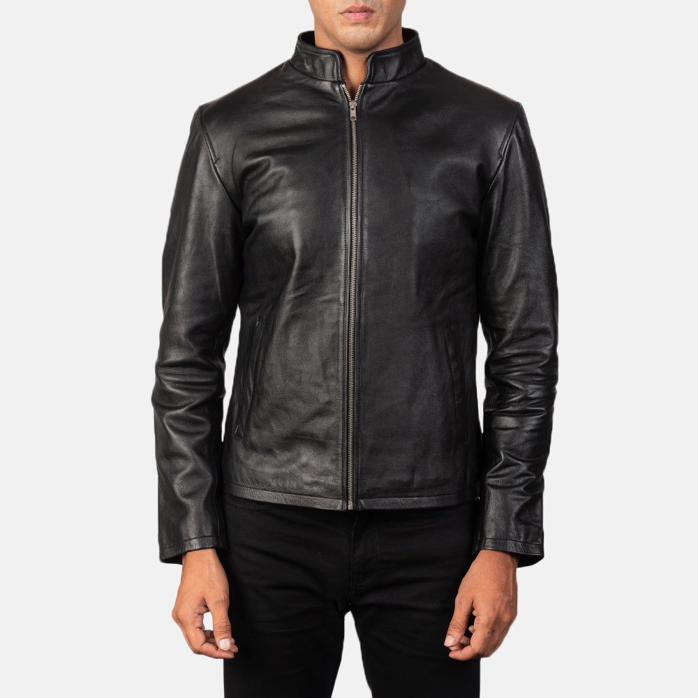Men's Alex Black Leather Biker Jacket - Seitenansicht mit ergonomischem Ärmelschnitt