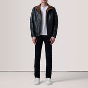 Brown Sheepskin Leather Bomber Jacket - Rückansicht mit passgenauen Schultern &amp; sauberem Saum