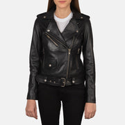 
Alison Schwarz Leder-Bikerjacke für Damen - Vorderansicht & maßgeschneiderte Silhouette | Online Kaufen