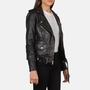 
Alison Schwarz Leder-Bikerjacke für Damen - Rückansicht mit passgenauen Schultern & sauberem Saum