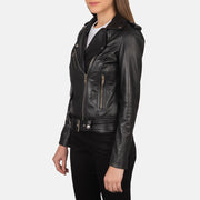 
Detailansicht of Notch & Zipper Hardware on Alison Schwarz Leder-Bikerjacke für Damen