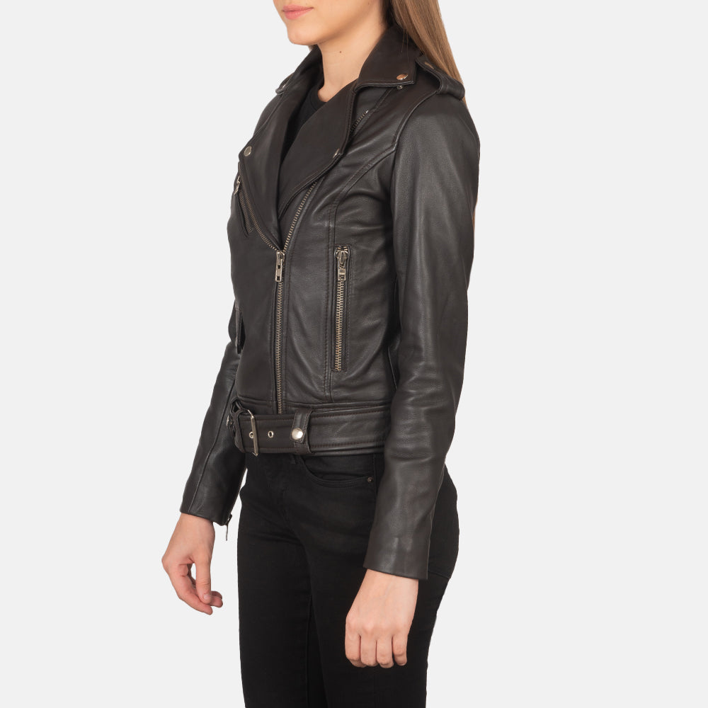 Brown Sheepskin Leather Biker Jacket - Rückansicht mit passgenauen Schultern &amp; sauberem Saum