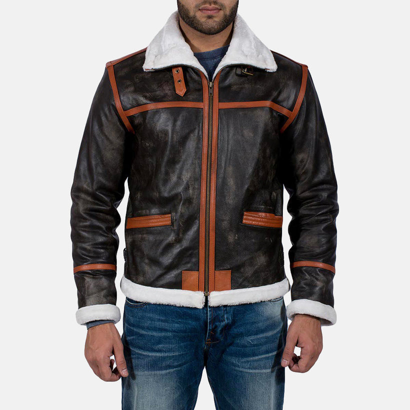 Alpine Braun Fur Lederjacke für Herren