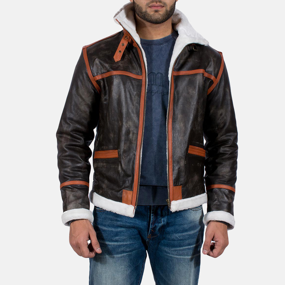 Distressed Brown Goatskin Leather Aviator Jacket - Rückansicht mit passgenauen Schultern &amp; sauberem Saum