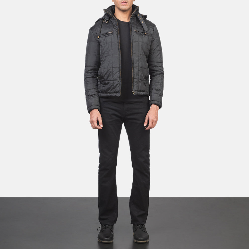 Men's Alps Quilted Black Windbreaker Jacket - Seitenansicht mit ergonomischem Ärmelschnitt