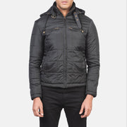 Detailansicht of High neck with Belt &amp; Zipper Hardware on Men's Alps Quilted Black Windbreaker Jacket