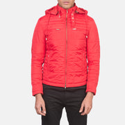 Detailansicht of High neck with Belt &amp; Zipper Hardware on Men's Alps Quilted Red Windbreaker Jacket
