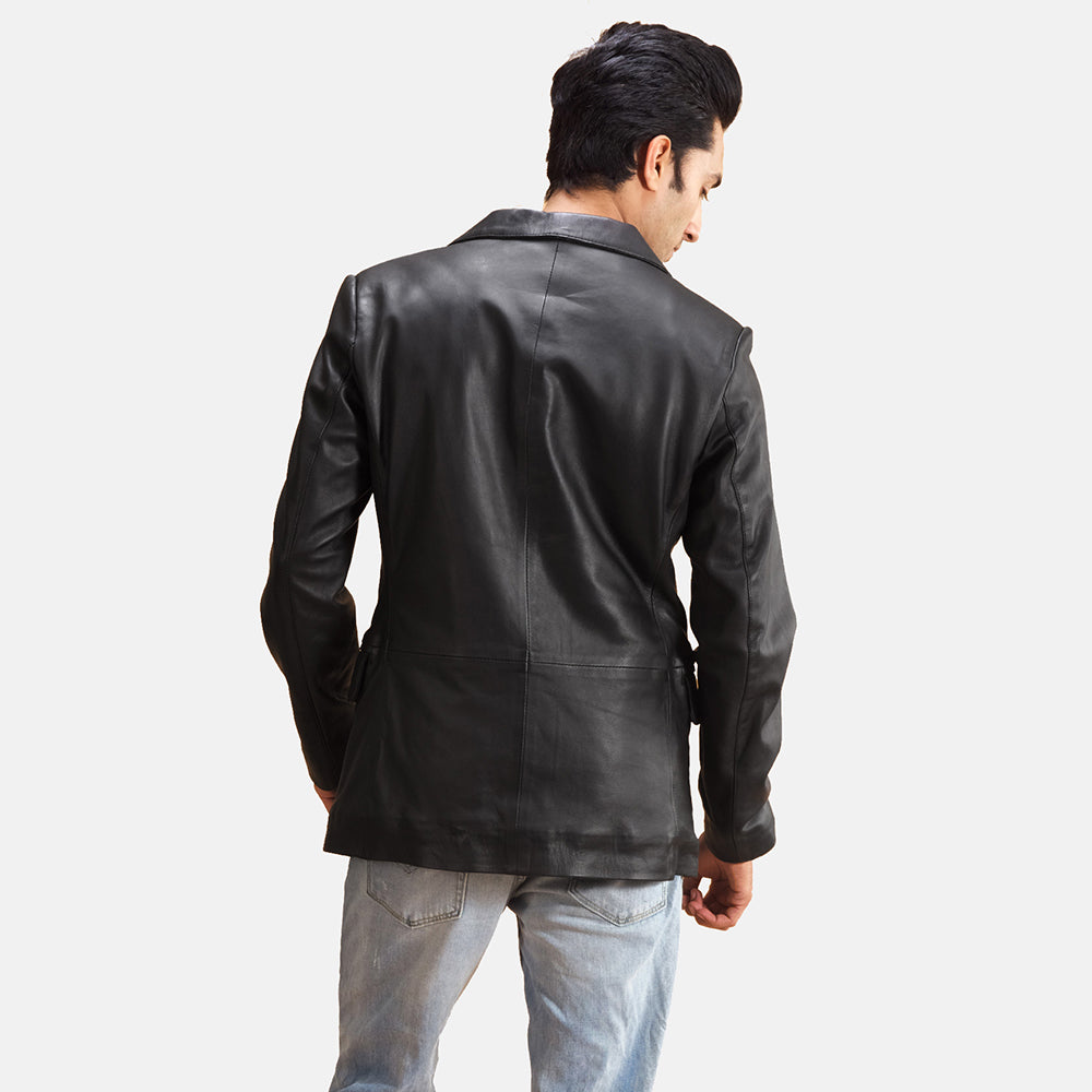 Detailansicht of Notch &amp; Button Hardware on Alyson Schwarz Lederblazer für Herren